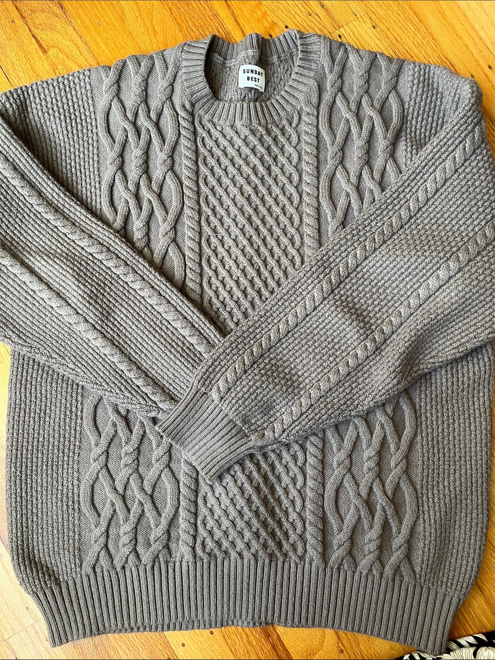 Sunday Best Taupe Cable Knit Crewneck Sweater